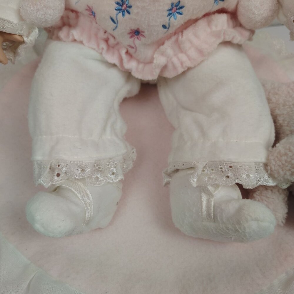 Vintage Porcelain Doll Wintac Enterprise Co. Baby Girl Blond Pink Dog - Picture 8 of 16